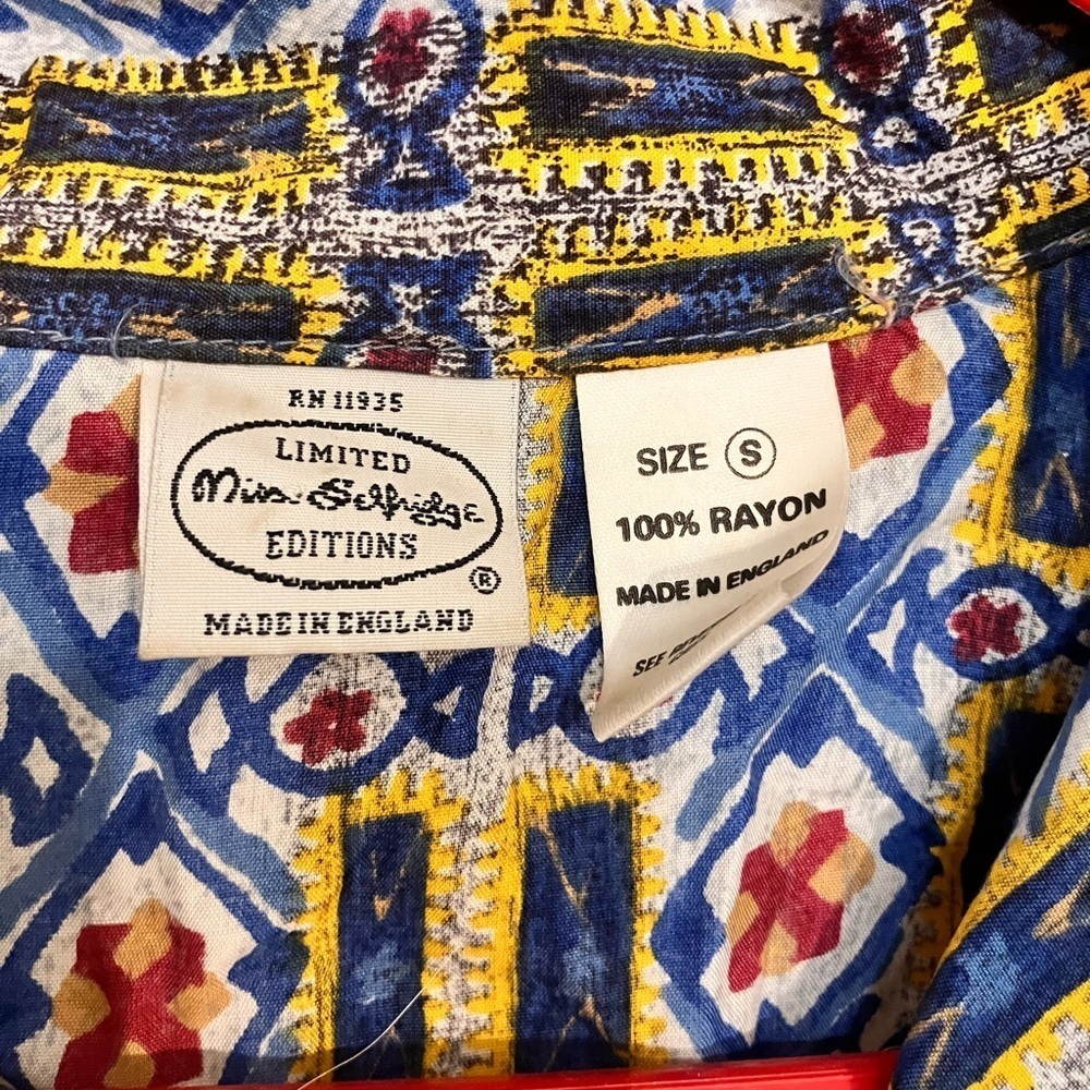 Vintage made in England Miss Selfridge Limited Edition rayon button front camp S - Picture 7 of 8